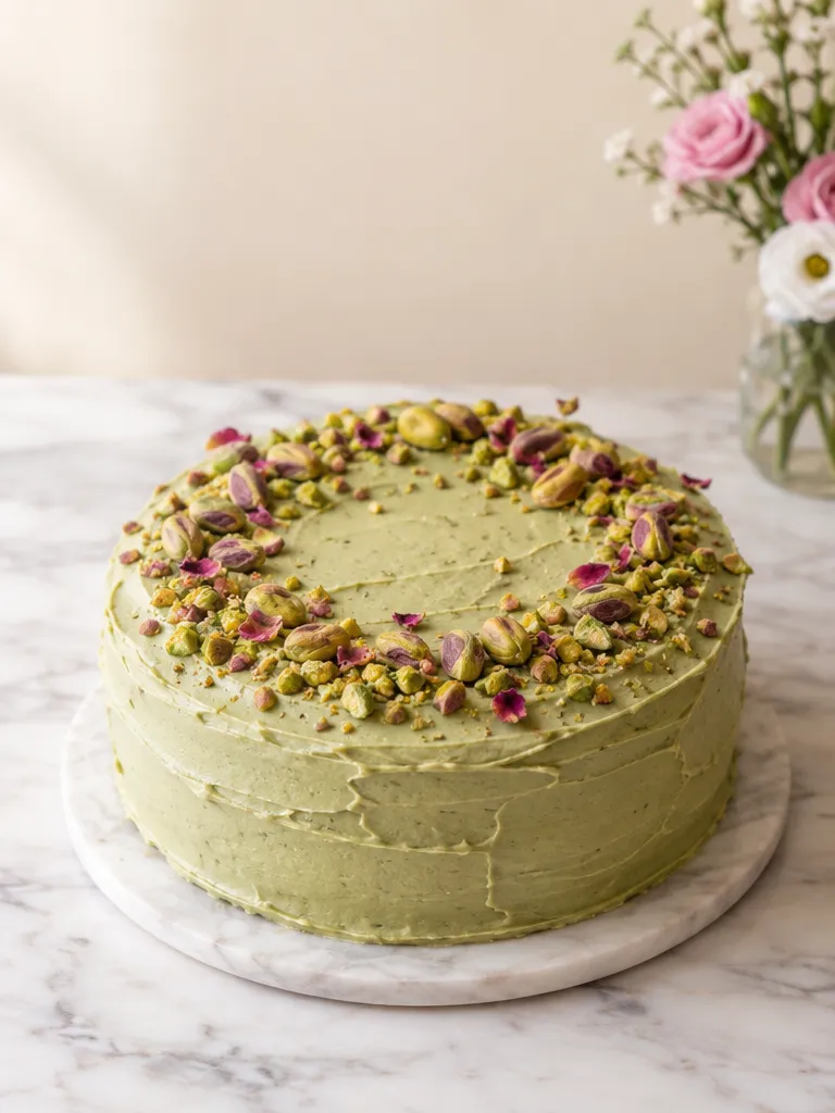 Tarta de pistacho vegana artesanal sin huevo ni lácteos, Colibrí Bakery Barcelona