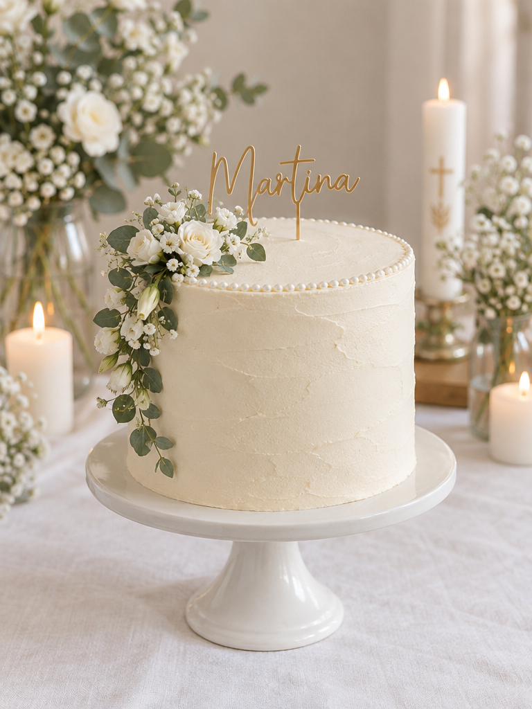 Tarta de comunión artesanal personalizada elaborada en Barcelona · Colibrí Bakery
