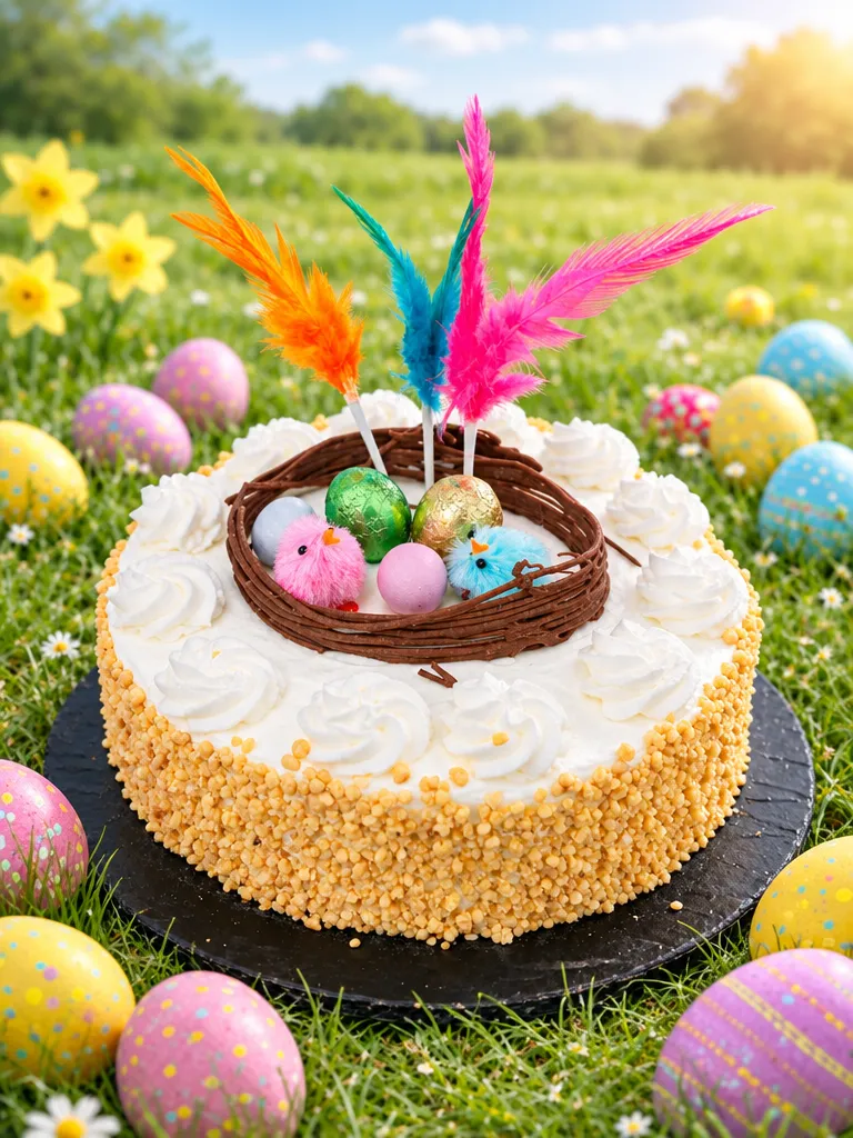 Tarta de Pascua con nido de chocolate y huevos de colores · Colibrí Bakery
