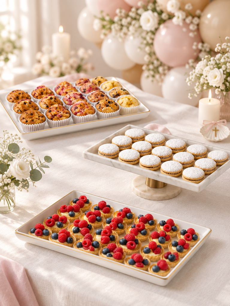 Bandejas de dulces artesanos para el catering de un bautizo en Barcelona