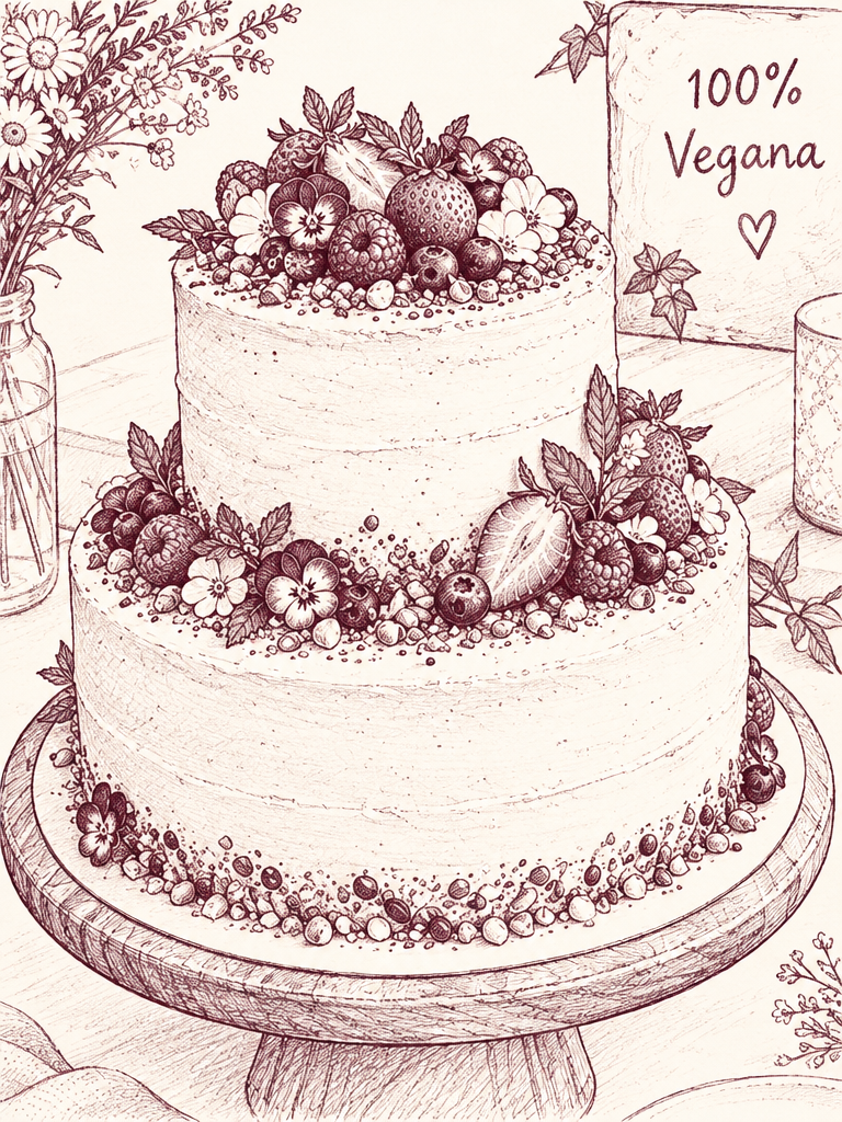 Boceto a mano de una tarta vegana personalizada, Colibrí Bakery Barcelona